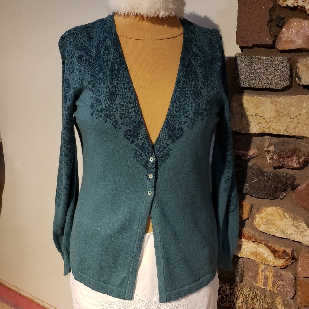 Dusty Teal Green V-neck Cardigan Sweater